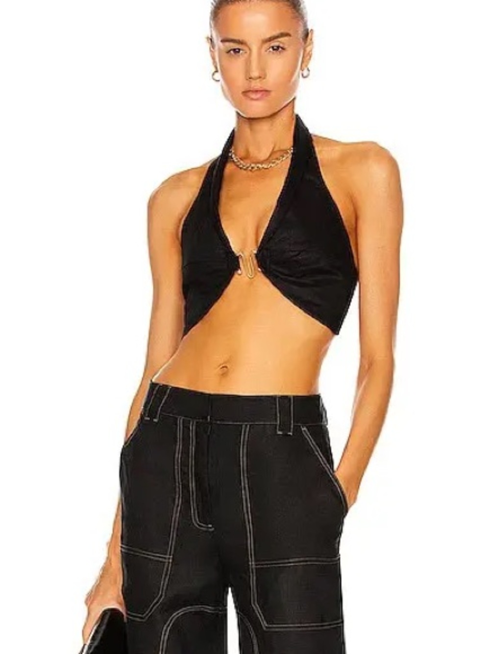 NWT CULT GAIA SZ SMALL BLACK CROP WITH GOLD ACCESSORY